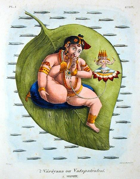 Narayana eller Vatapatrakai graverad av de Marlet (färg litho) av A. (after) Geringer