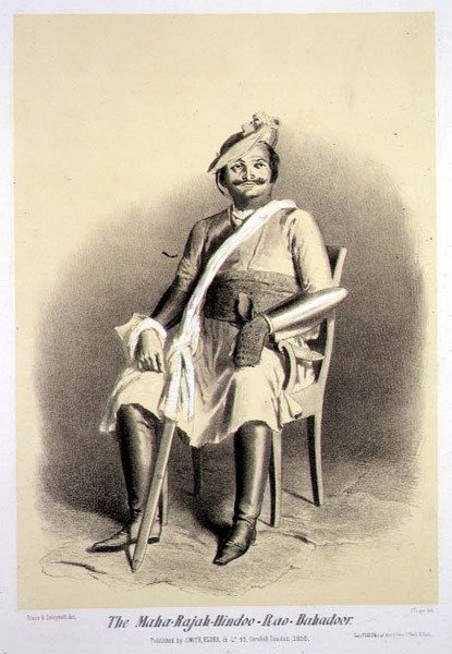 Maha-Rajah-Hindoo-Rao-Babadoor, från "Voyage in India", graverad av Jules Trayer (1824-1901) pub. i London av A. (after) Soltykoff