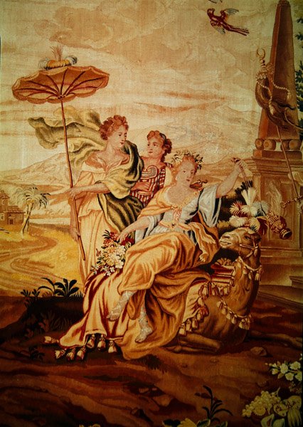 Asien, från en gobeläng av världens fyra hörn, detalj av en grupp figurer i mitten vid kamelen (detalj av 194760) av A. Baertams