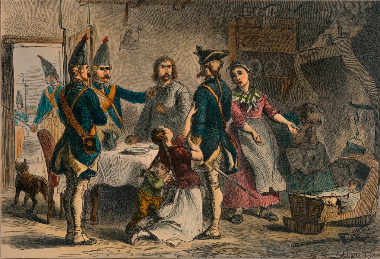 Värnplikt av tyska soldater för tjänst i Amerika, c1800-talet av A Bobbell