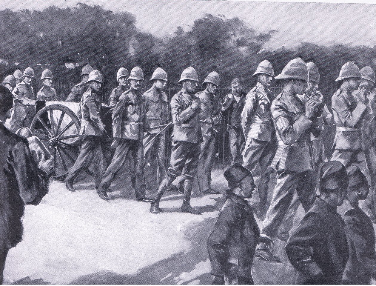 Begravning med militär utmärkelse av en boerfånge i Simonstown, från After Pretoria: The Guerilla War publicerad av Harmsworth Bros Limited, 1901 av A. C. Ball