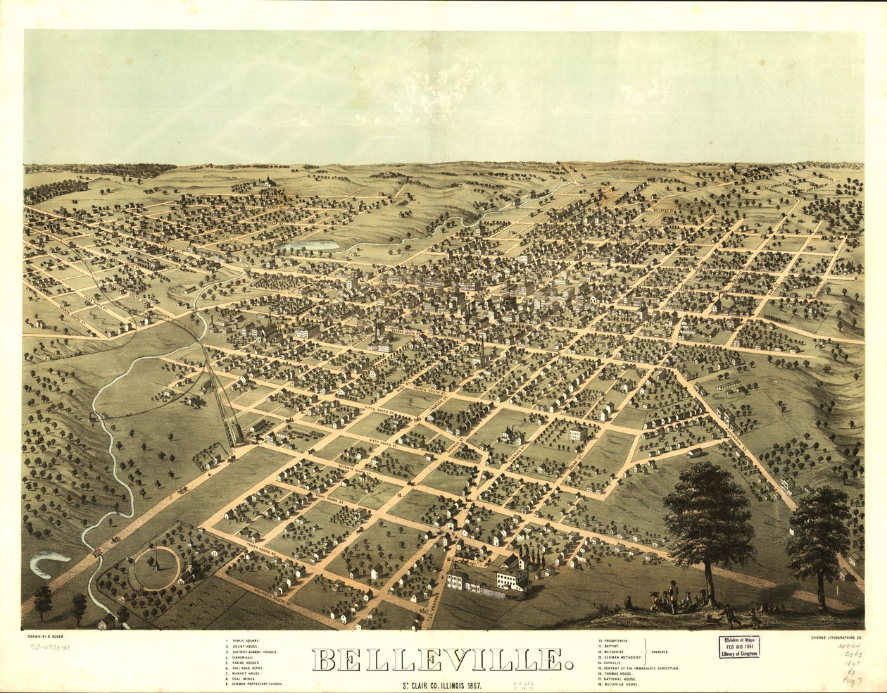 Belleville, St. Clair Co, Illinois 1867. LOC 73693343 av A.; Chicago Lithographing Co. Ruger