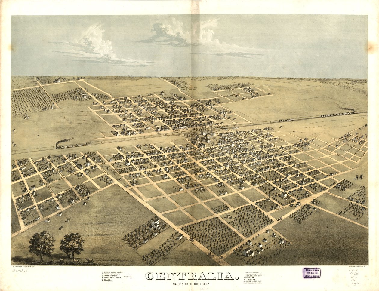 Centralia, Marion Co, Illinois 1867. LOC 73693347 av A.; Chicago Lithographing Co. Ruger