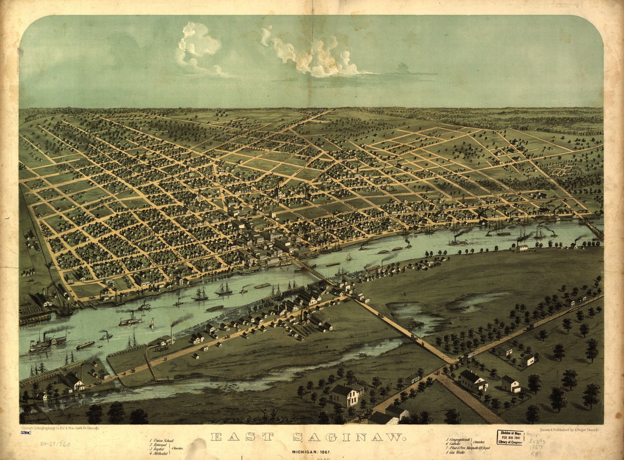 East Saginaw, Michigan, 1867 LOC 80691360 av A.; Chicago Lithographing Co. Ruger