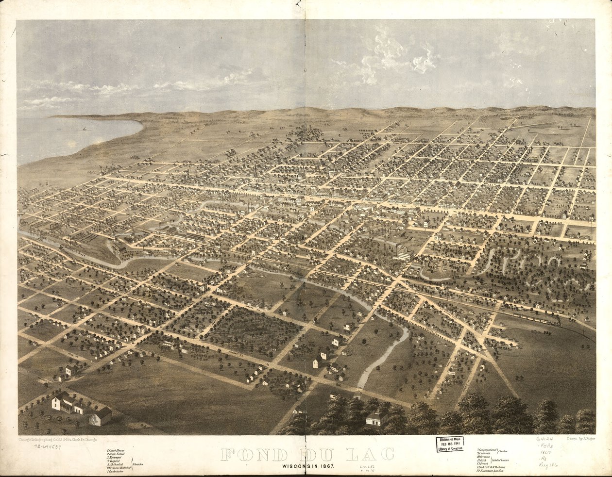 Fond du Lac, Wisconsin 1867. LOC 73694539 av A.; Chicago Lithographing Co. Ruger
