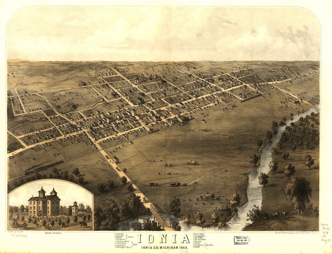 Ionia, Ionia Co, Michigan 1868. LOC 73693432 av A.; Chicago Lithographing Co. Ruger