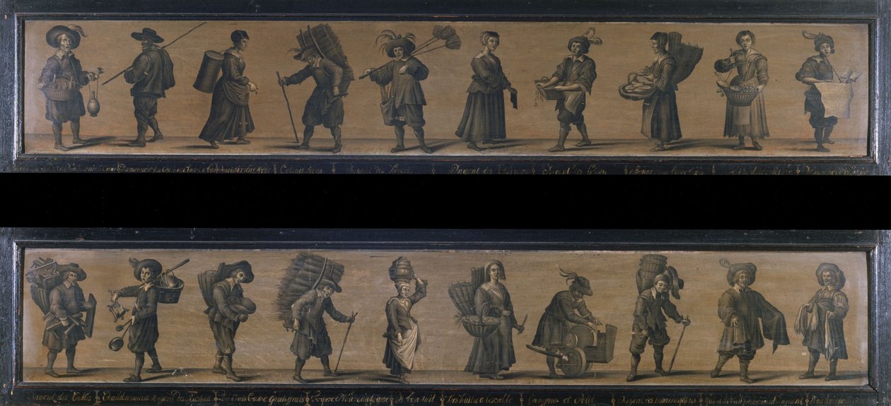 Les Cris de Paris, år 1634 (olja på trä) av A. Doy
