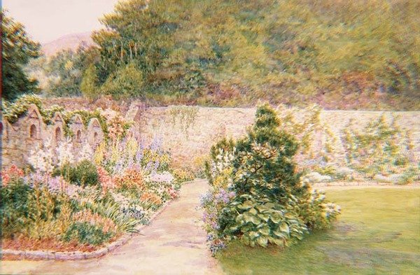 The Garden at Undermount, Bonchurch, Isle of Wight med St. Boniface i fjärran av A. Foord Hughes