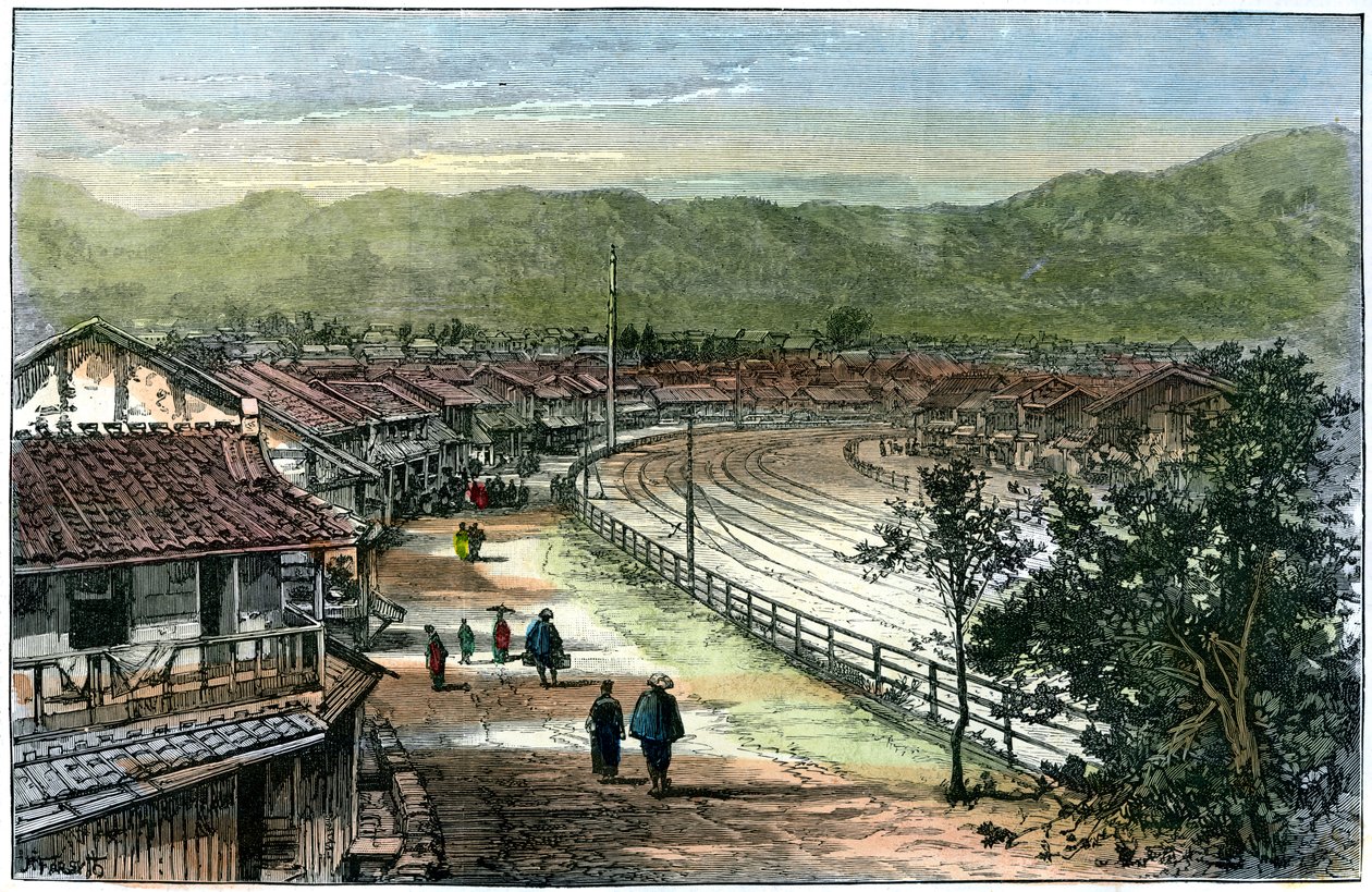 Järnvägslinje nära Kobe, Japan, 1891 av A. Forsyth