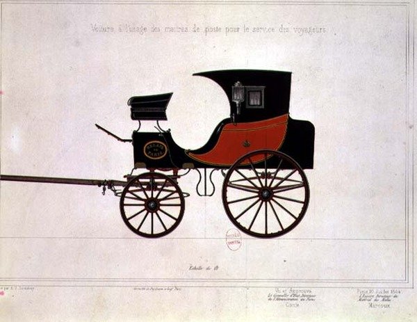 Design av en vagn för Postverket, graverad av Engelmann och Graf av A. G. (after) Ducoudray