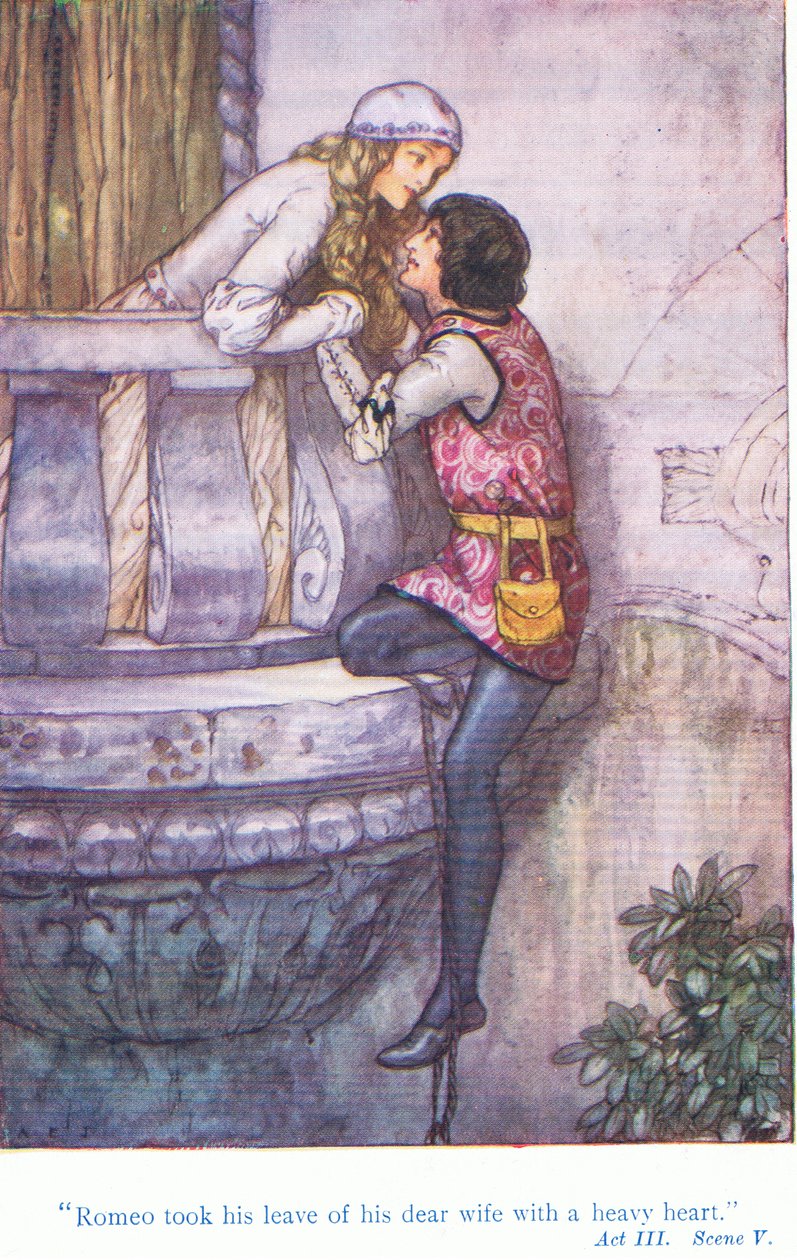 Romeo tog avsked från sin kära fru med ett tungt hjärta (Romeo och Julia), från Tales from Shakespeare pub. av Ward Lock & Co Ltd av A. Jackson