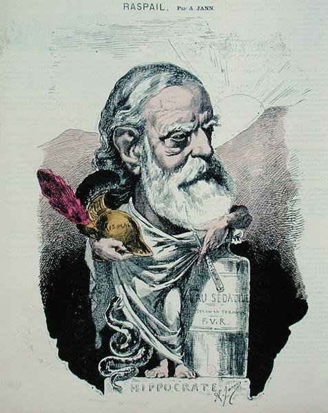 Karikatyr av Francois Vincent Raspail (1794-1878) c.1870 (färgad gravyr) av A. Jann