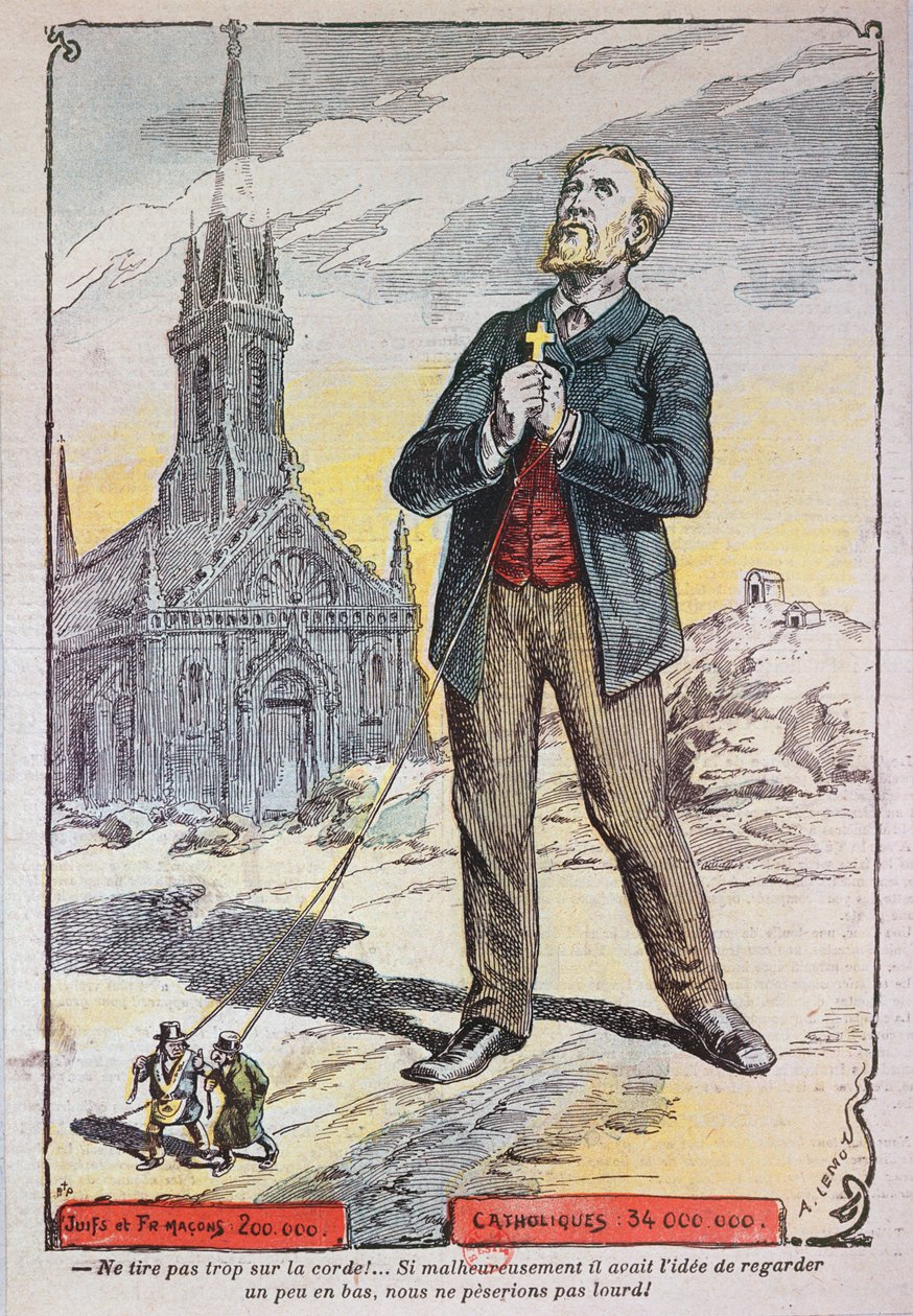 Karikatyr från den katolska tidskriften "Le Pelerin", med hänvisning till den franska regeringens politik för laicisering i början av 1900-talet, ca 1902-05 av A Lemot