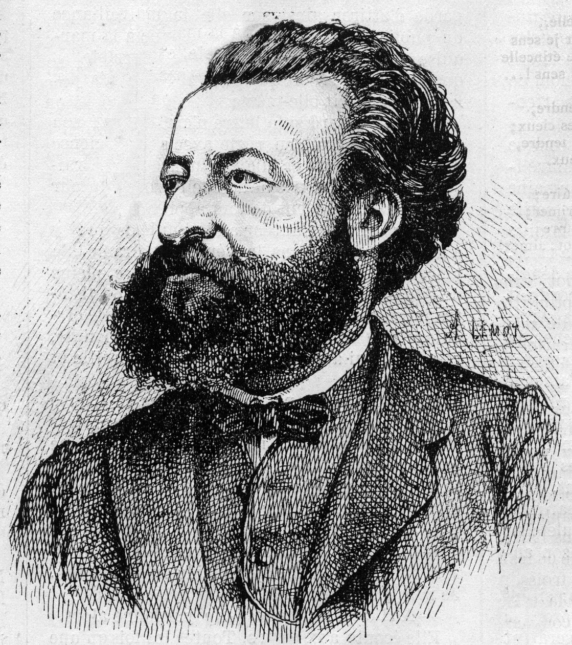 Porträtt av Ulrich de Fonvielle (1833-1911), fransk journalist och literator - Gravyr av Lemot från 1870 av A Lemot