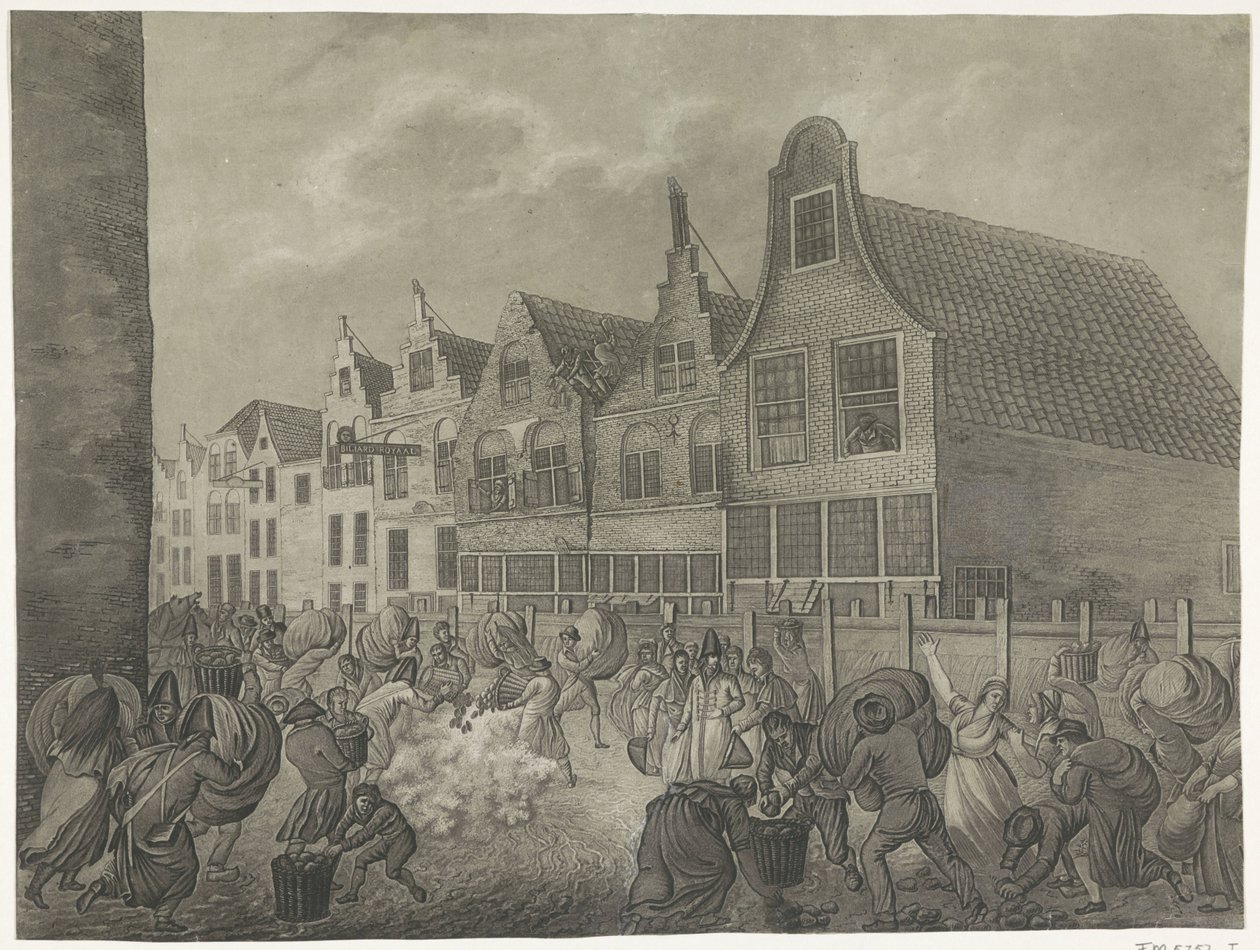 Kollaps av formsättningen längs Kortendijk i Gorinchem, 1809 Fyra plattor av översvämningen 1809 tillägnade kung Louis Napoleon (serietitel) av A. Lutz