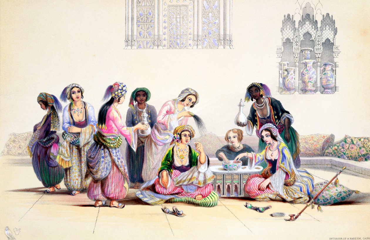 Interiör av ett harem, Kairo, Egypten, mitten av 1800-talet av A Margaretta Burr