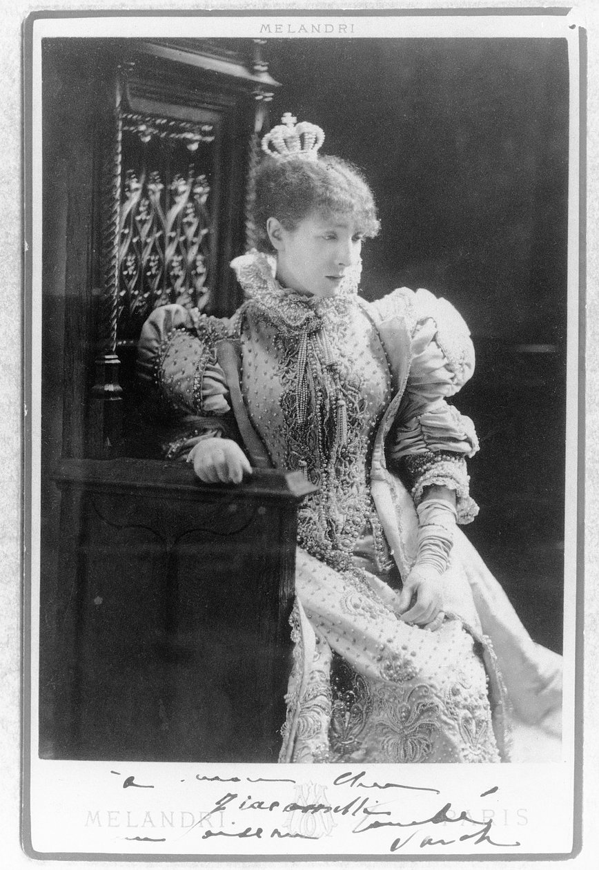 Sarah Bernhardt (1844-1923) i rollen som Marie de Neubourg i "Ruy Blas" av Victor Hugo (1802-85) av A. Melandri