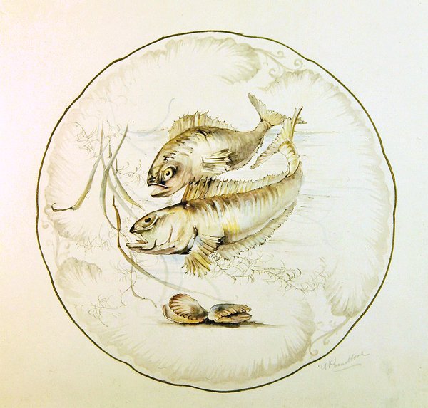 Wedgwood design för en tallrik, c.1880 (akvarell på papper) av A. Proudlove