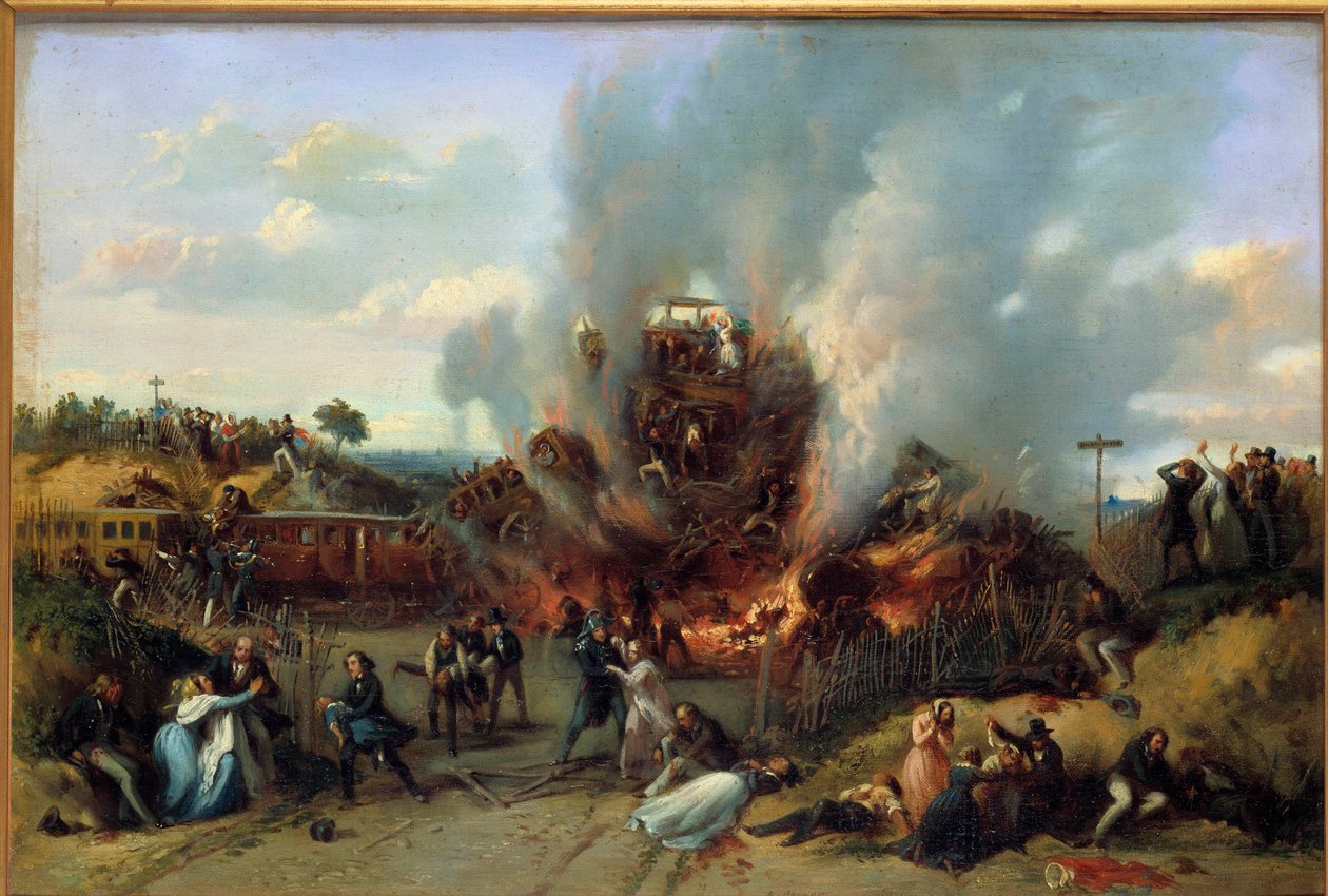 Järnvägskatastrof i Bellevue på Versailles järnväg 8/05/1842 Målning av A. Provost (aktiv 1834-1855) 1842 Sceaux, musee de l
