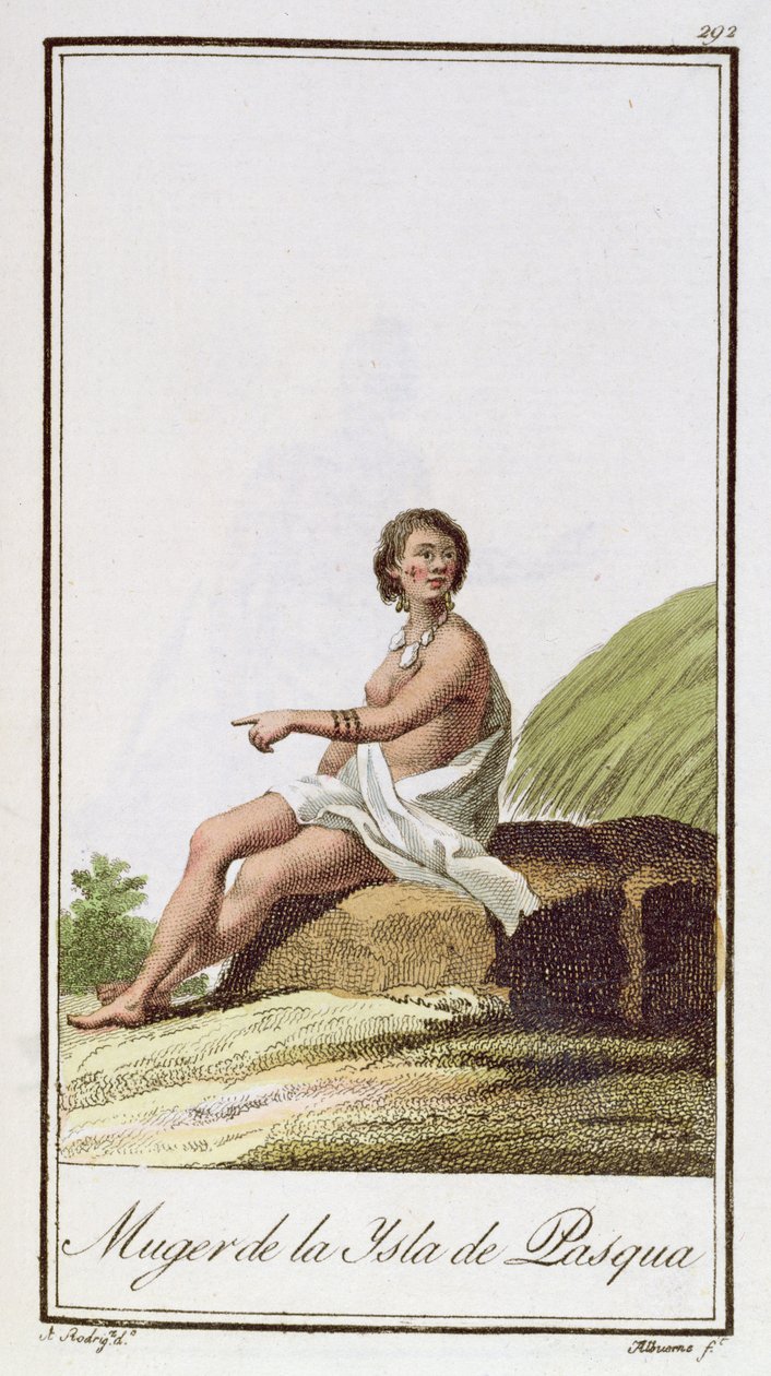 En kvinna från Påskön, graverad av Albuerne, 1799 av A. Rodriguez