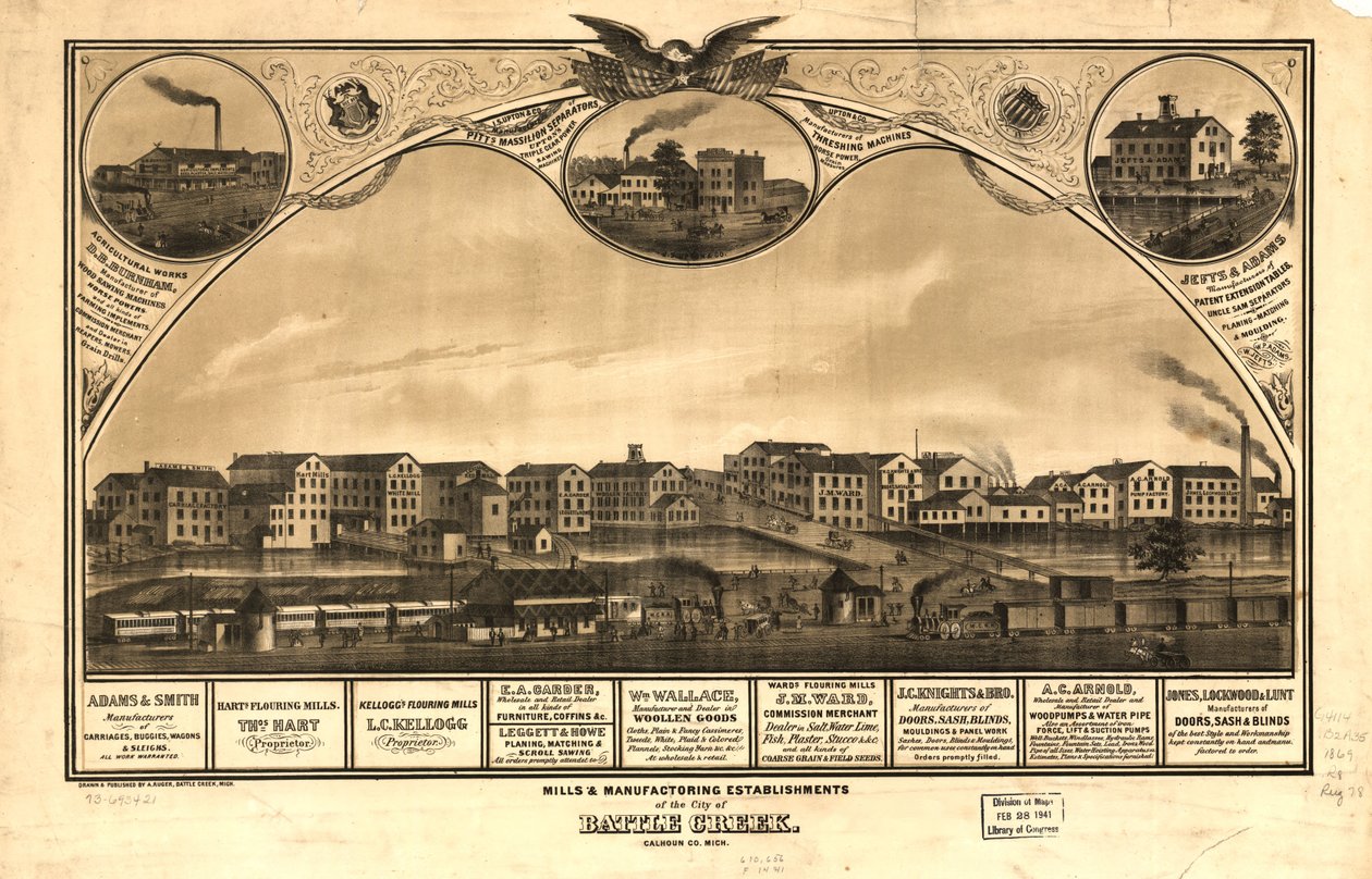 Kvarnar och tillverkningsanläggningar i staden Battle Creek, Calhoun Co, Mich. LOC 73693421 av A. Ruger