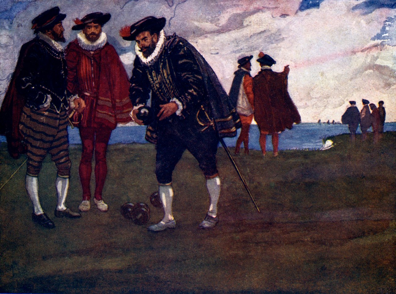 Det finns tid att avsluta matchen och slå spanjorerna också, sa Drake, 1588, 1905 av A. S. Forrest