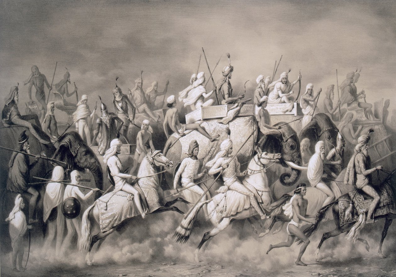 Chir Singh, Maharajah av sikherna och kung av Punjab med sitt följe på jakt nära Lahore, 1859 av A. Soltykoff