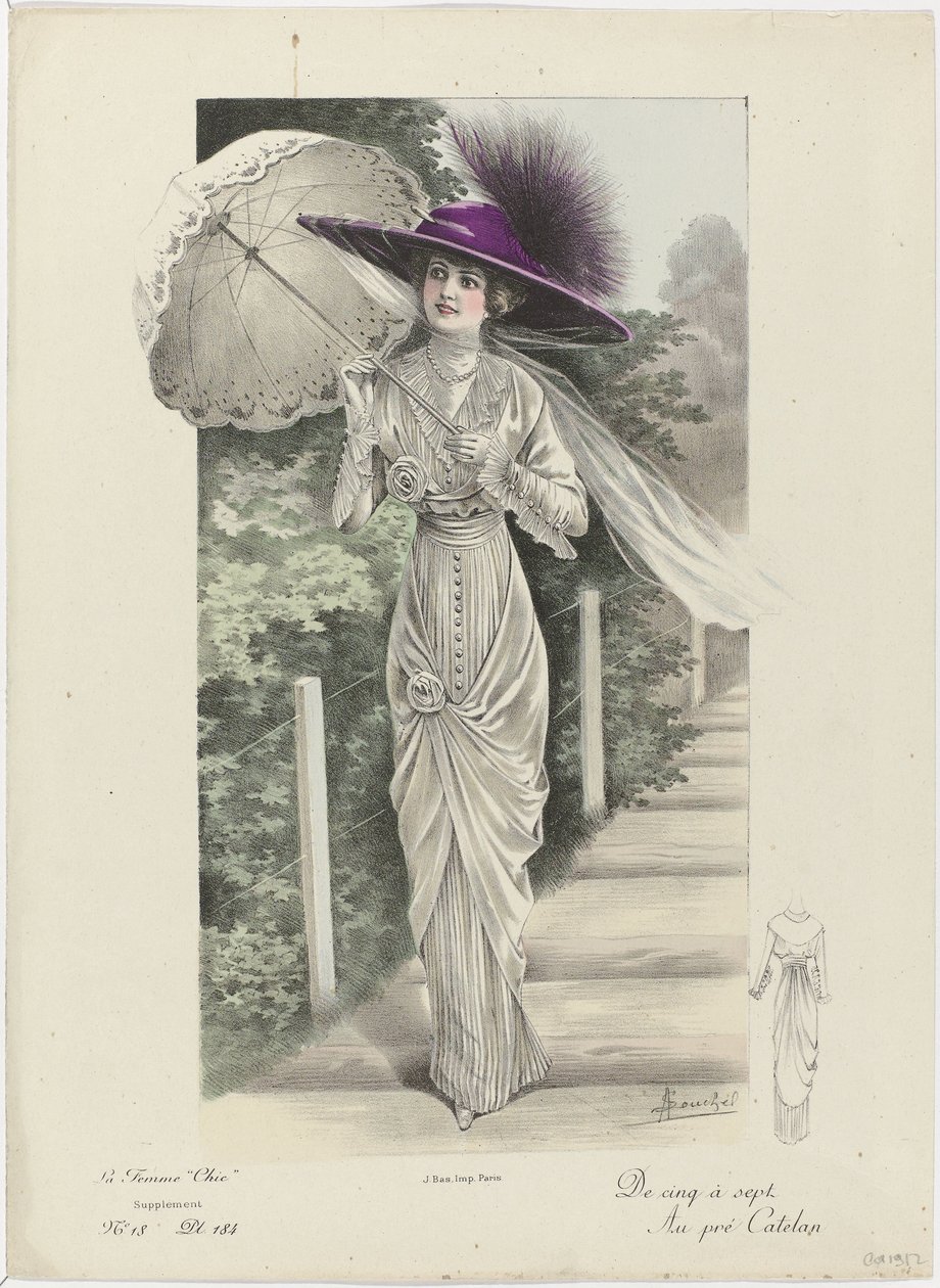 Den eleganta kvinnan, tillägg, ca. 1912, nr 18, pl 184: Från fem till sju (...) av A. Souchel