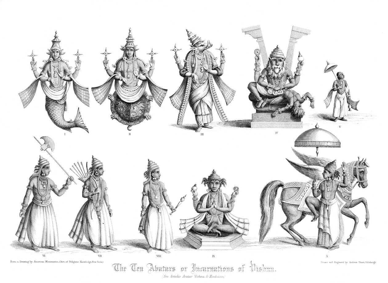 Vishnus tio avatarer eller inkarnationer. av A. Thom