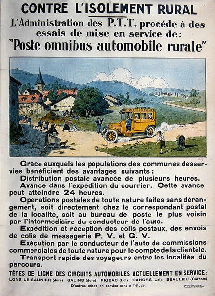 Affisch som annonserar det franska postkontorets Omnibus av A. Verecque
