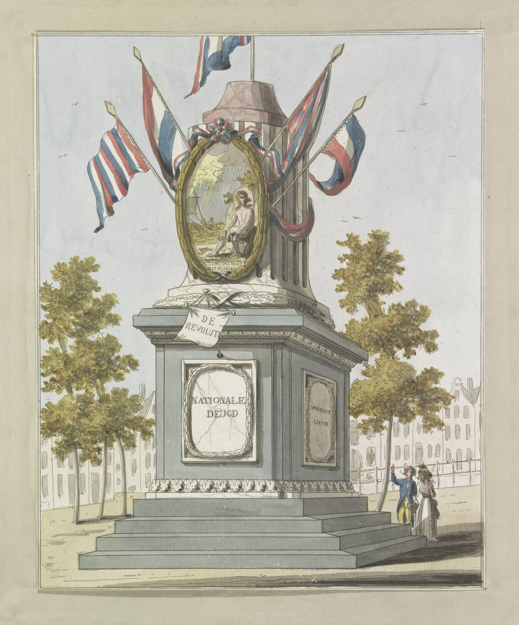 Revolutionen, dekoration på Place Royale, 1795 Tio plåtar med dekorationerna vid Alliantiefeest i Amsterdam 1795 (serietitel) av A. Verkerk
