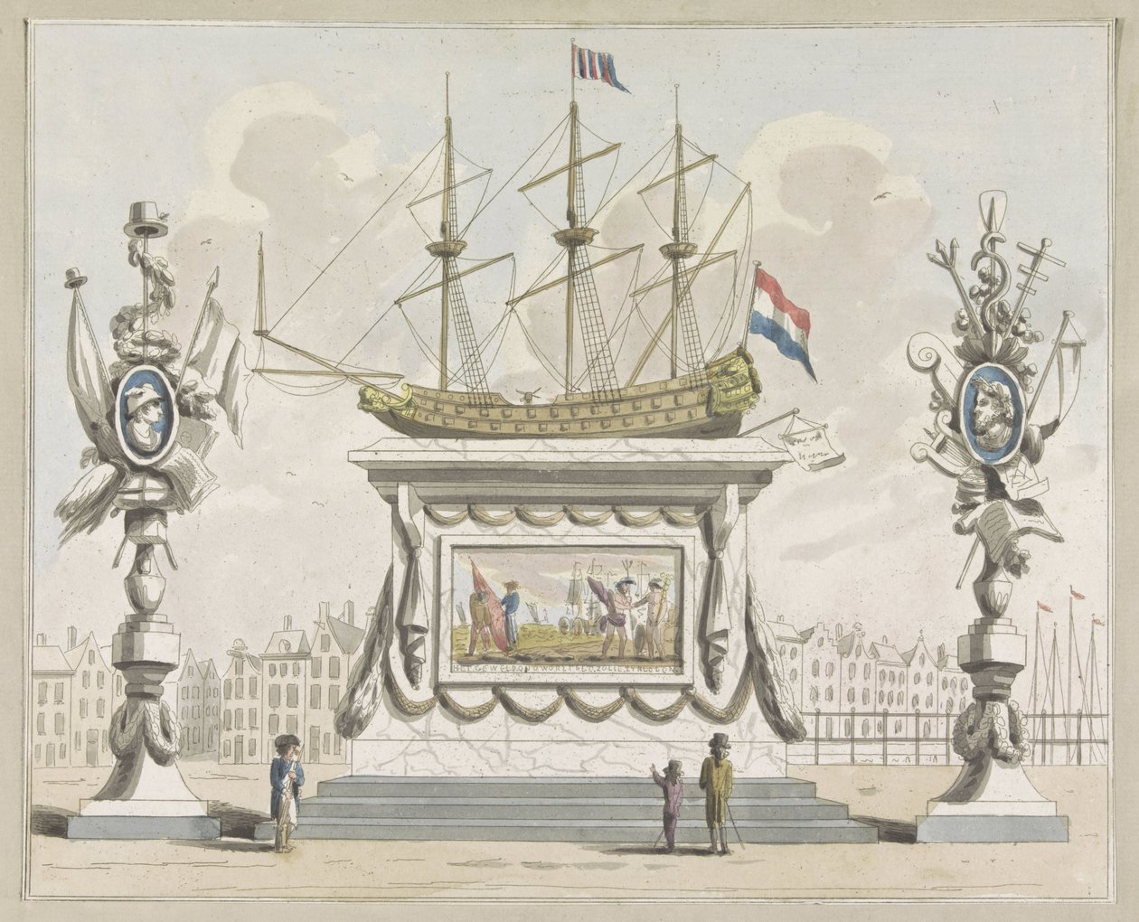 Handel och sjöfart, dekoration på Nieuwmarkt, 1795 Tio plåtar av dekorationerna vid Alliantiefeest i Amsterdam 1795 (serietitel) av A. Verkerk