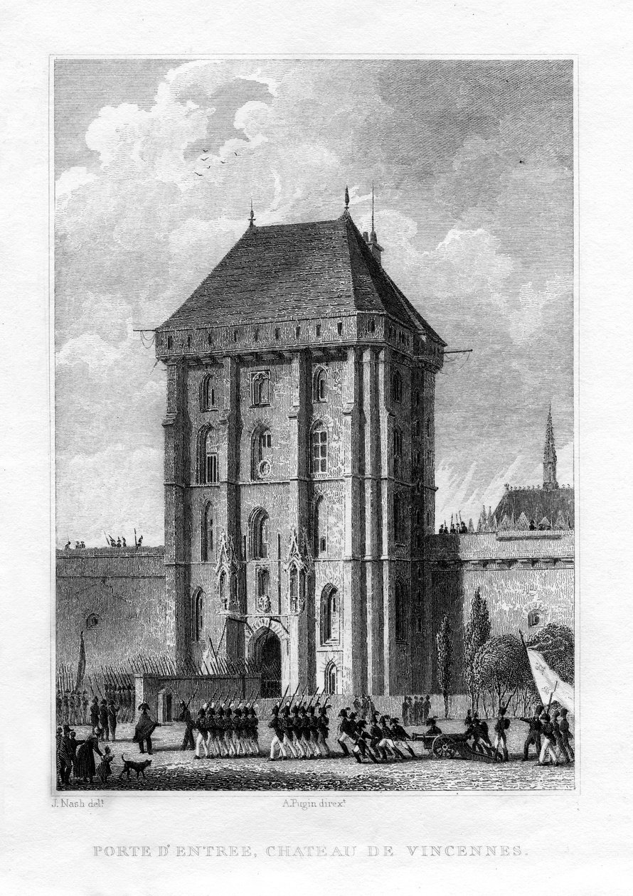 Huvudporten, Chateau de Vincennes, Paris, 1830. av A. W. N. Pugin
