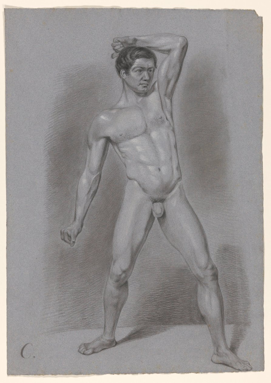Stående manlig naken, sedd framifrån av A. Waterloo (attributed to)