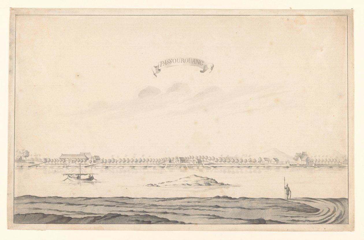 Utsikt över Passoean Passourouang (titel på objekt) av A. de Nelly (possibly)
