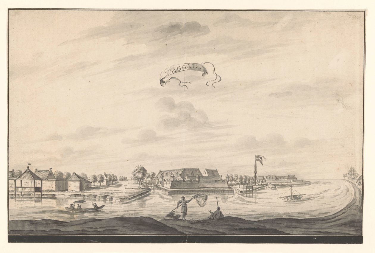 Utsikt över Tegal Taggal (titel på objekt) av A. de Nelly (possibly)