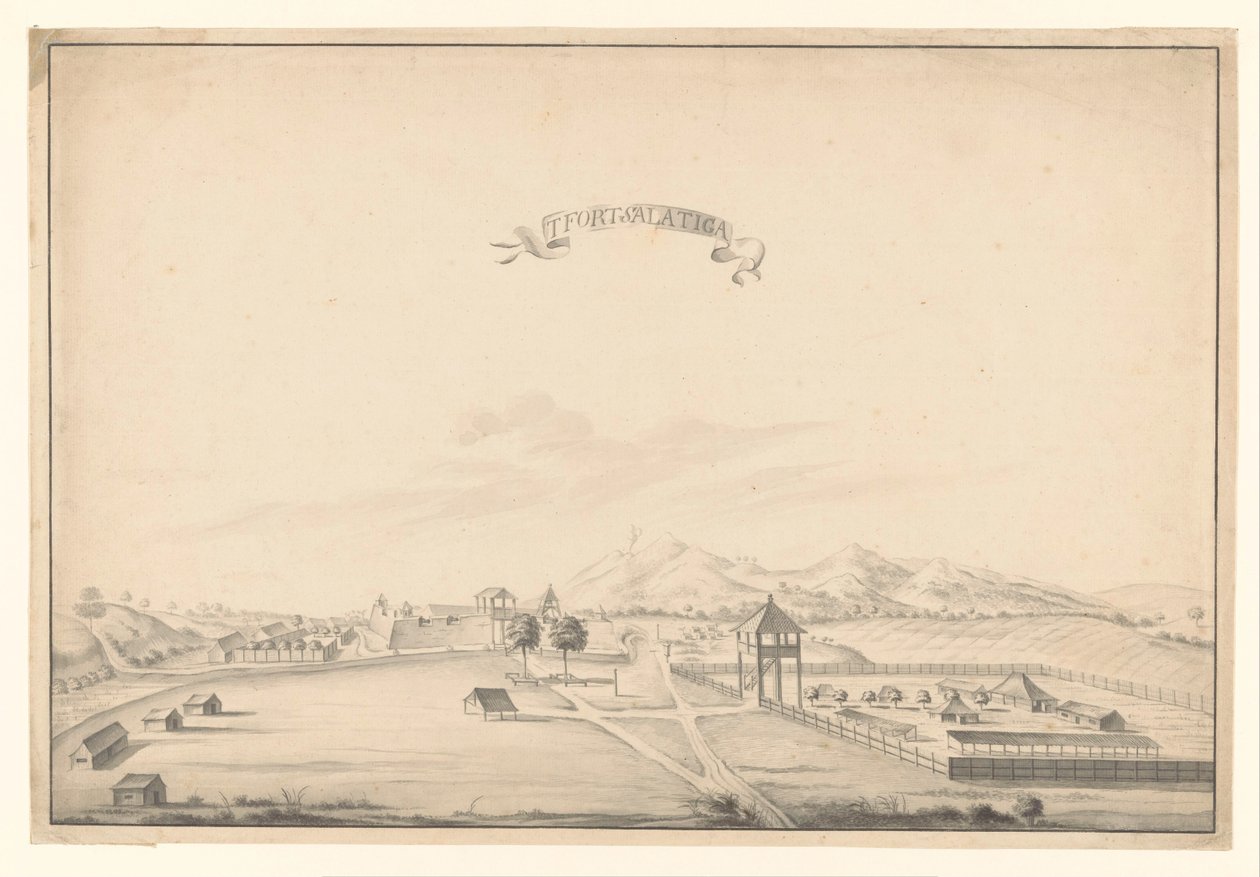 Utsikt över fästningen Salatiga t Fort Salatiga (titel på objekt) av A. de Nelly (possibly)