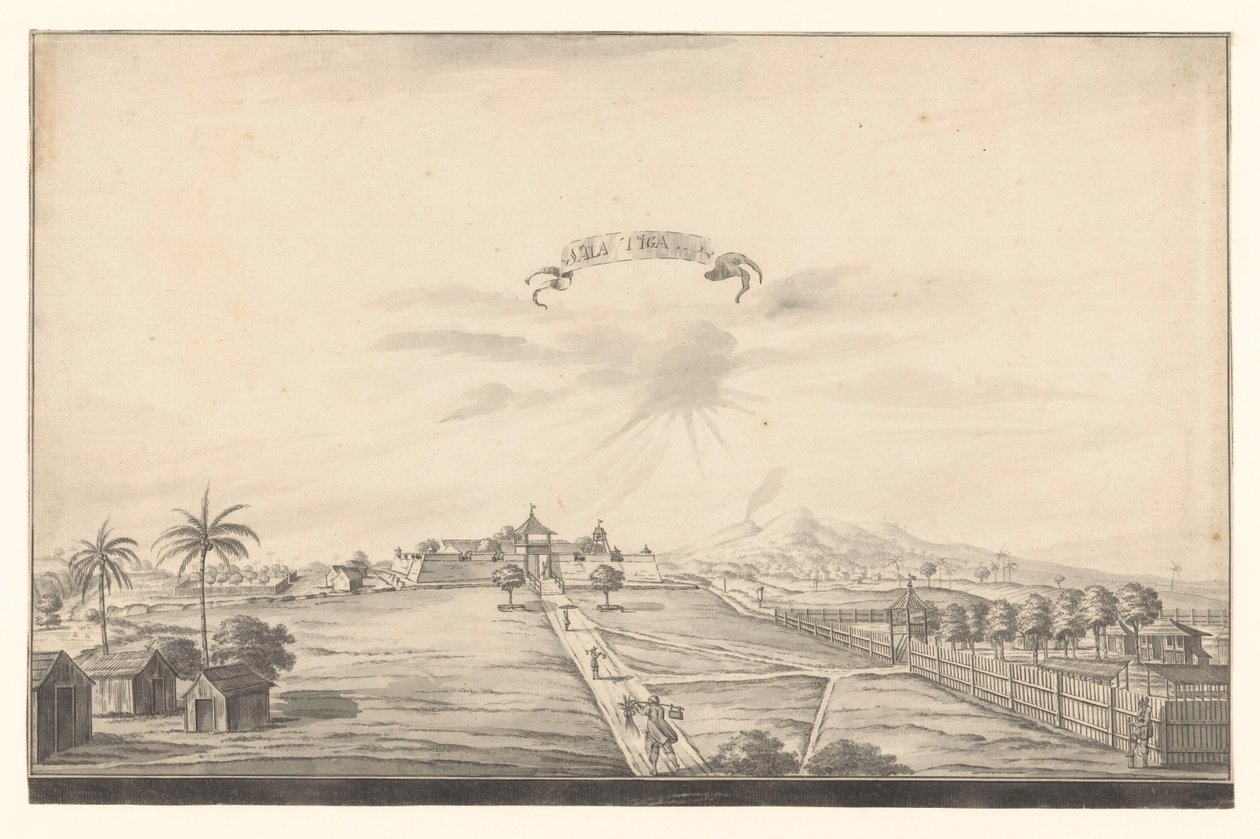 Utsikt över fästningen Salatiga Salatiga (titel på objekt) av A. de Nelly (possibly)