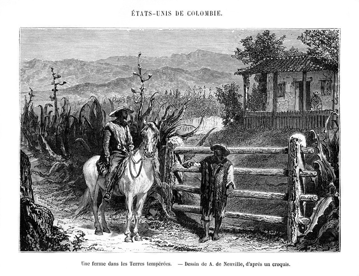 En gård, Colombia, Sydamerika, 1800-talet av A. de Neuville
