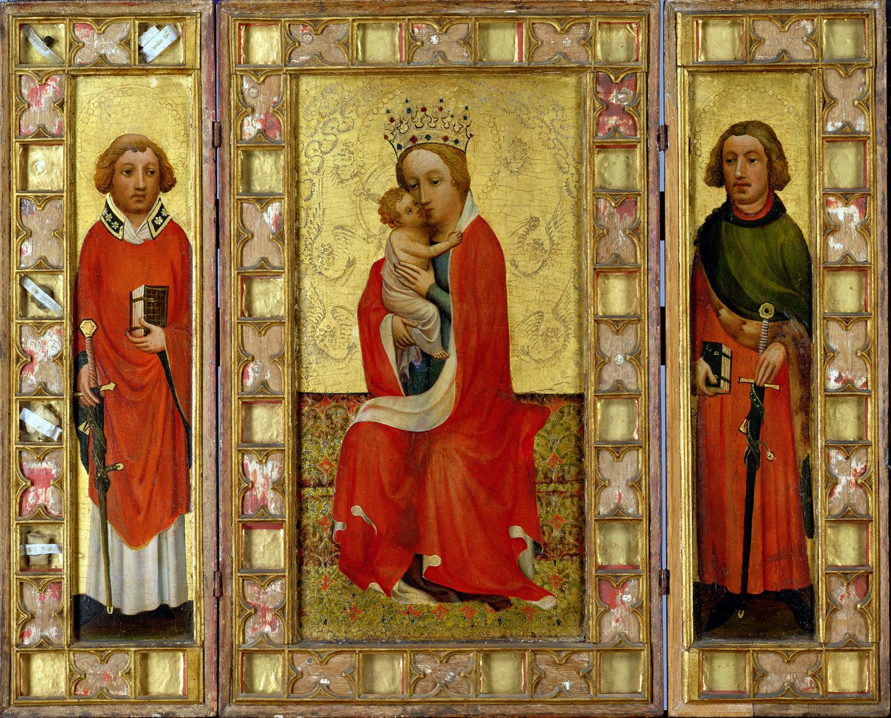 Madonna och barn med heliga Cyricus och Pancratius, ca 1380 (tempera och bladguld på panel) av Aachen Master