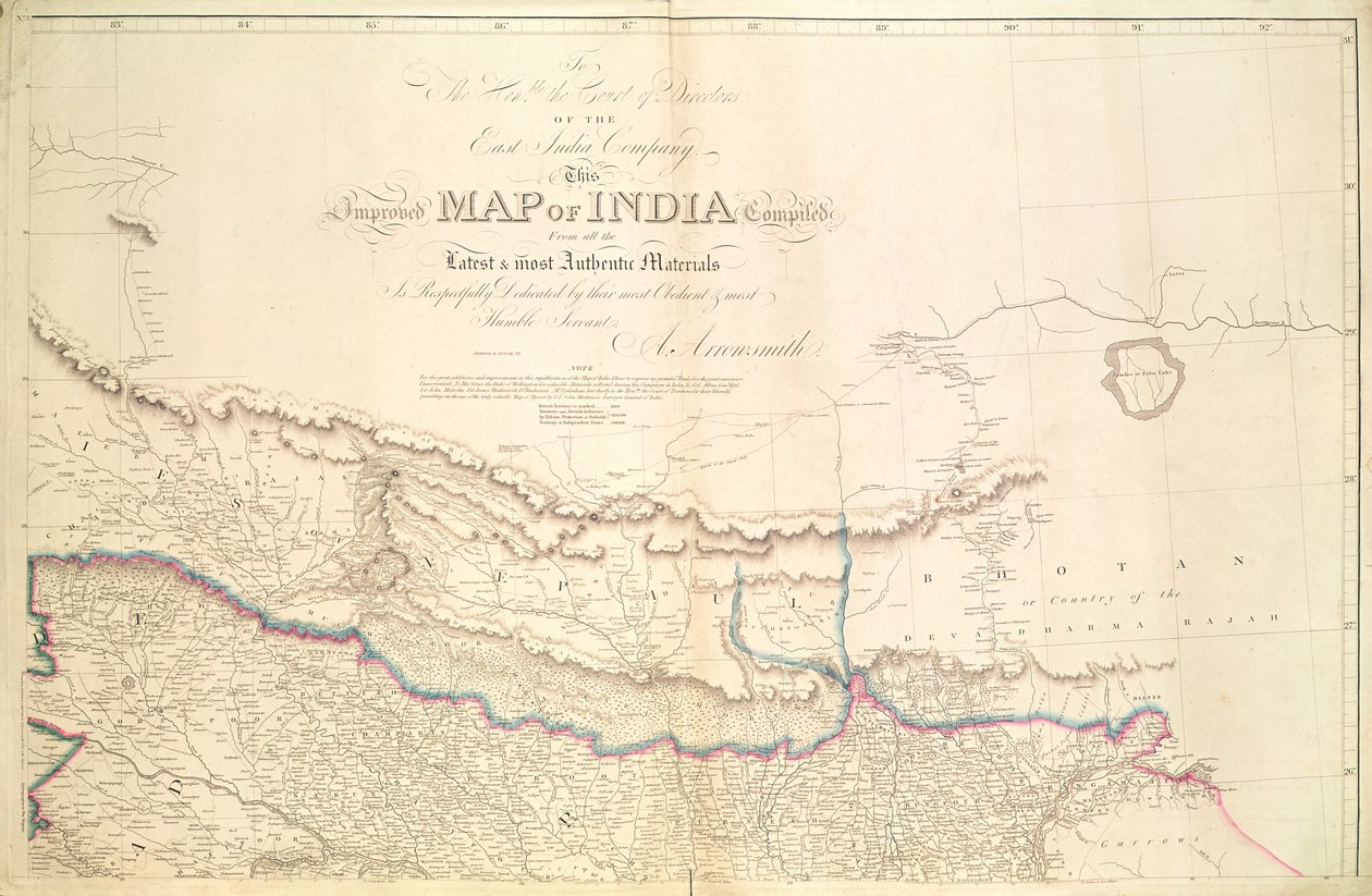 Karta över Indien, 1822 av Aaron Arrowsmith