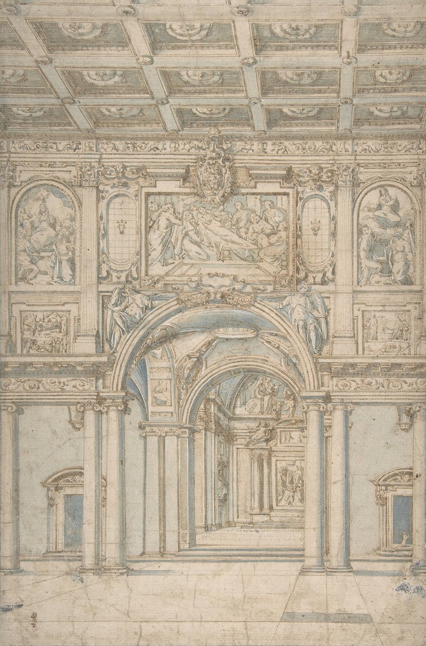 Studie av det inre av Santa Maria Maggiore i Rom., 1621-46. av Abbate Paolo de Angelis