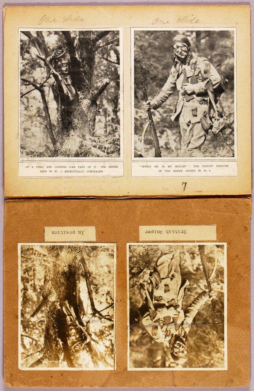 Britische Scharfschützen-Tarnung (frühe Bilder), Studienmappe für das Buch Concealing Coloration in the Animal Kingdom av Abbott Handerson Thayer