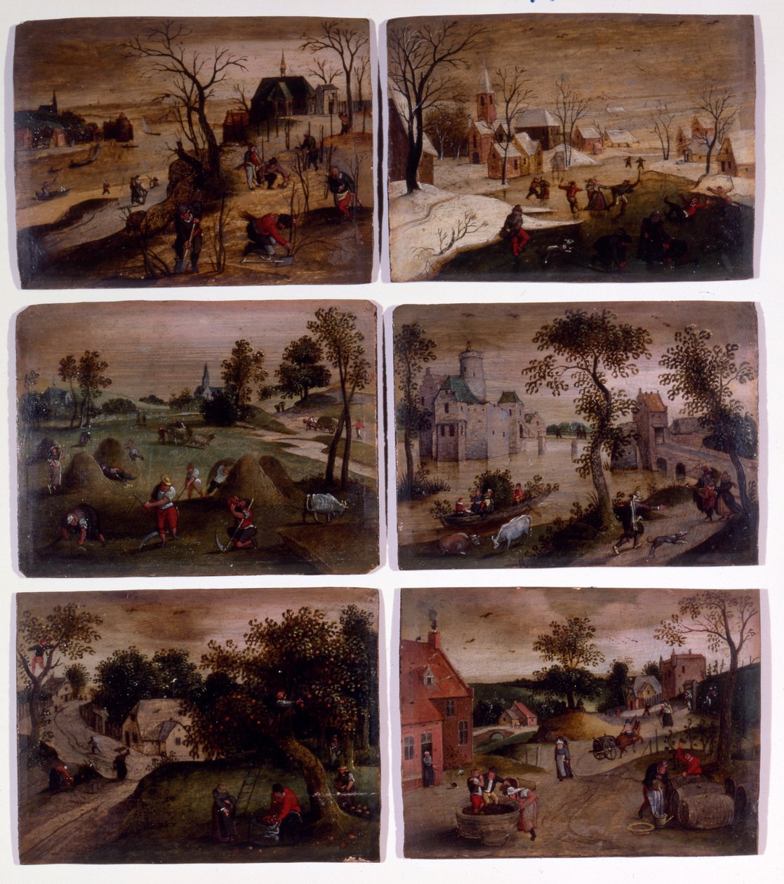Januari, februari, maj, juni, september och oktober (olja på trä) av Abel (studio of) Grimmer or Grimer
