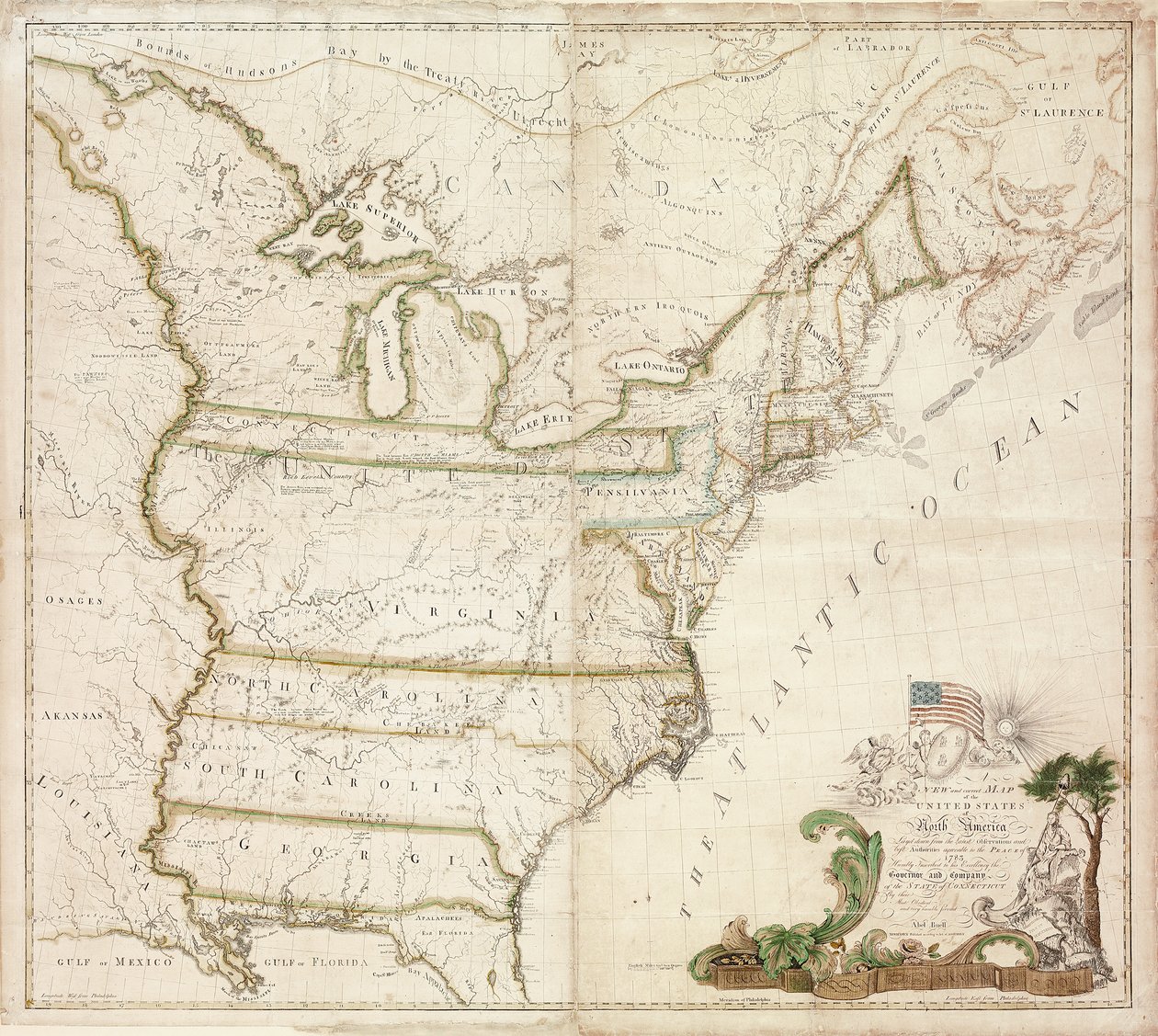 Amerikas första nationella karta, 1784 av Abel Buell