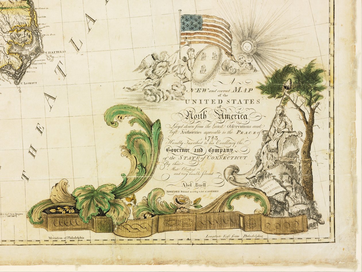 Amerikas första nationella karta, 1784 av Abel Buell