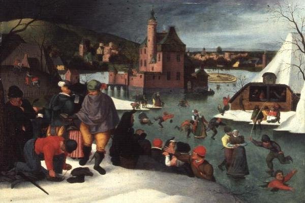 Vinterlandskap (olja på panel) av Abel Grimmer or Grimer