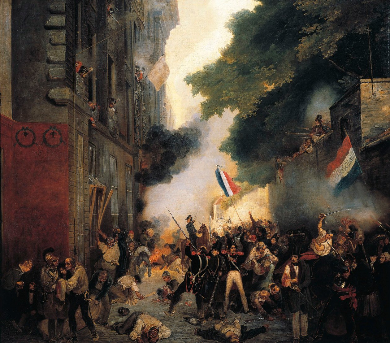 Avsnitt av revolutionen 1830, julidagen: Attack av barackerna på Babylon Street den 29 juli av Abel Lordon