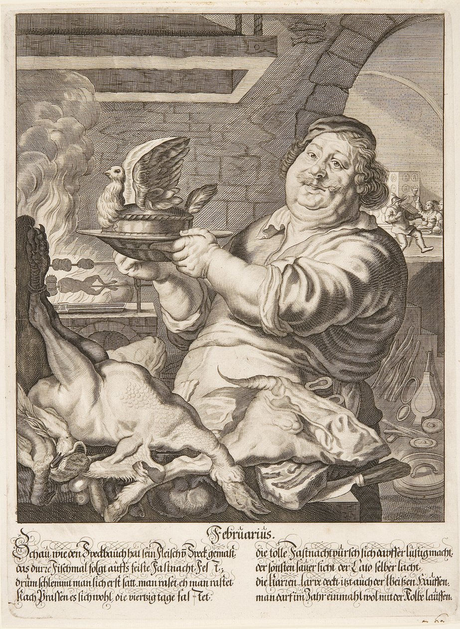 Kopparstick Februari från serien Årets tolv månader av Abraham Aubry av Abraham Aubry