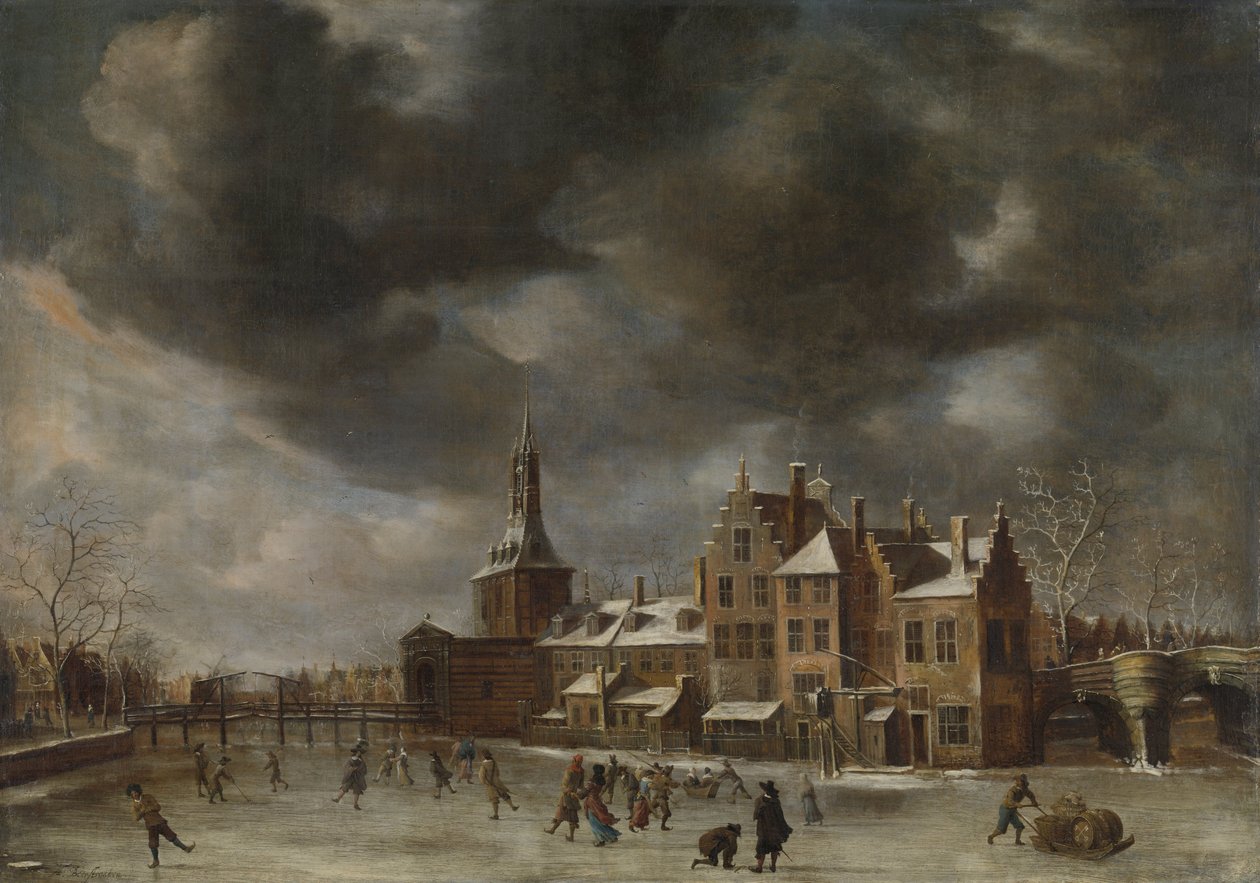 Blauwpoort i Leiden på vintern av Jan Abrahamsz. Beerstraten
